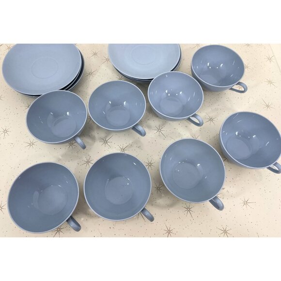 Vintage Swiss Langenthal cups & saucers, Robin egg blue porcelain, coffee for 2 - Picture 6 of 10